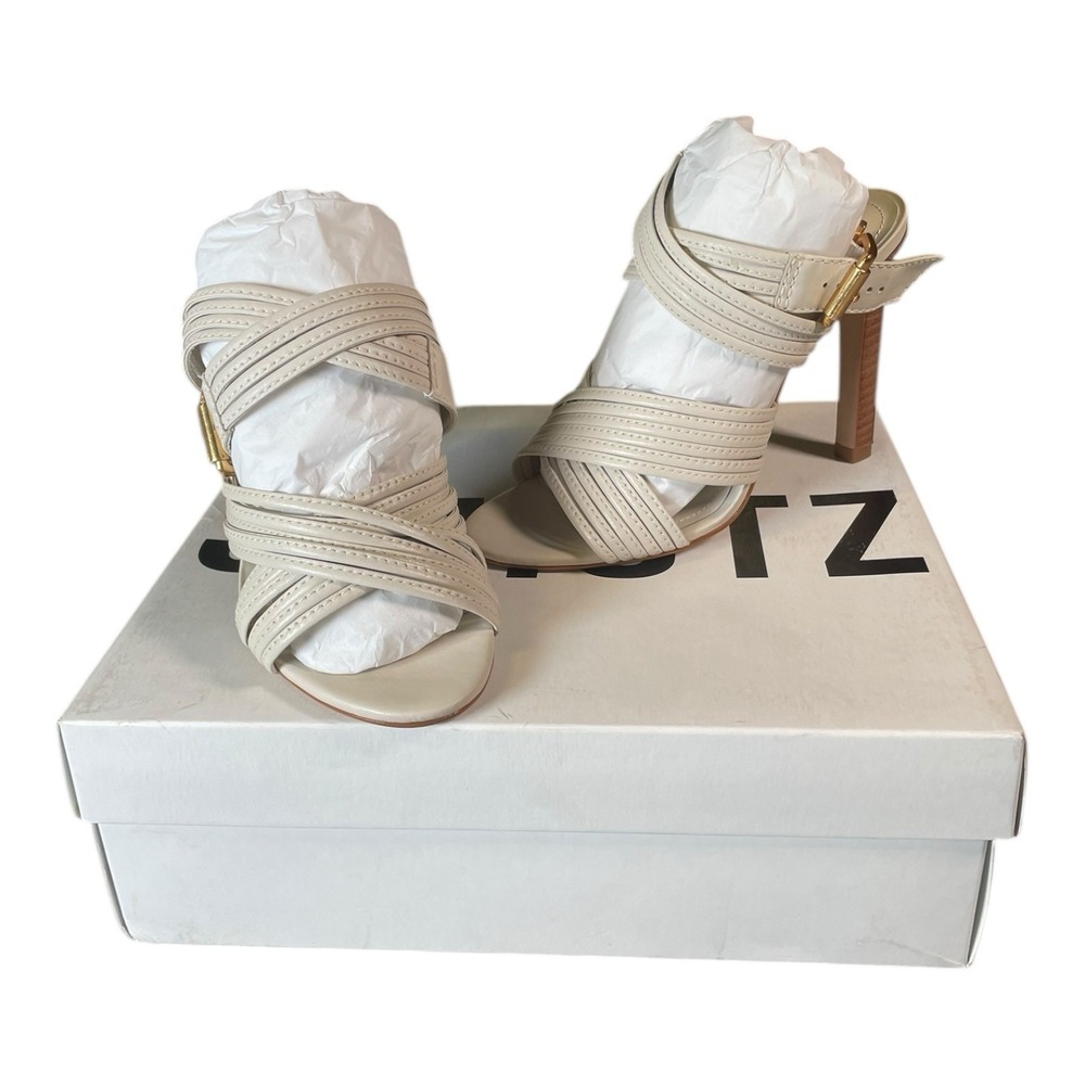 Schutz Women's Marcela Top Calf Pearl Strappy Heel White Size 6.5